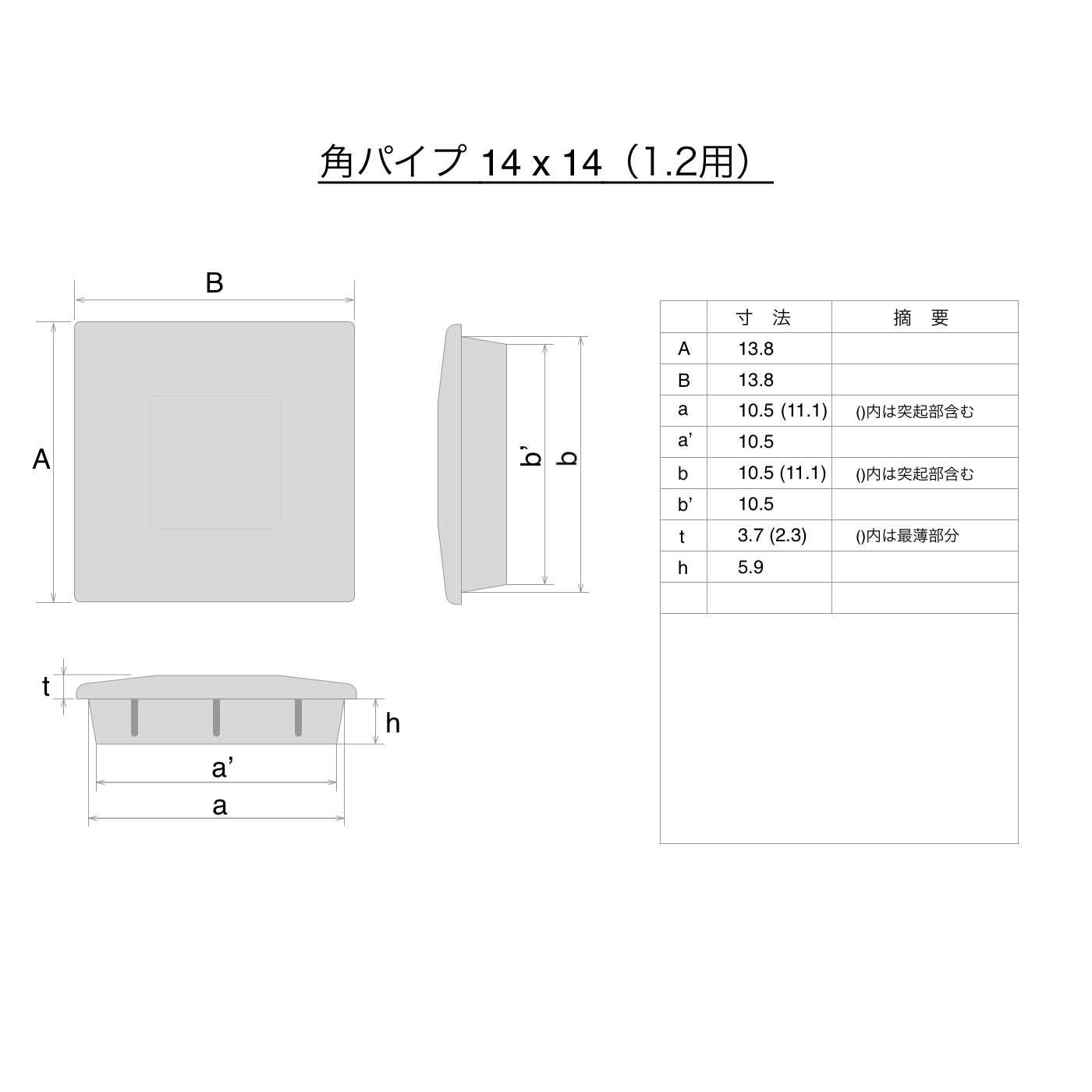 pmg かぐやさん用 角パイプ用エンドキャップ(ABS樹脂製) 正方形 角パイプ 1.2