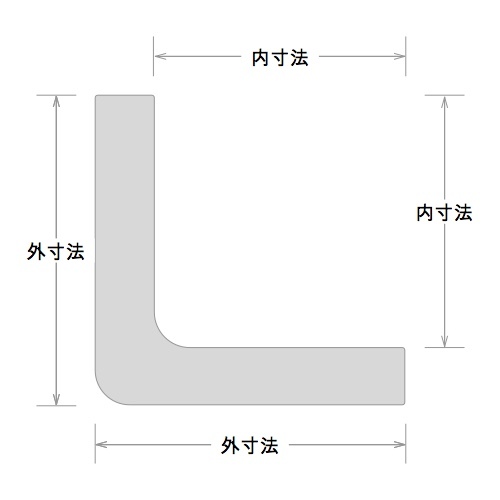 アングル曲げ外寸法・内寸法解説